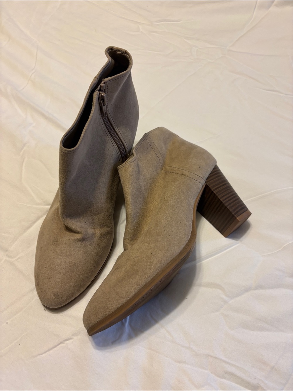 Old Navy Taupe Suede Block Heel Ankle Booties